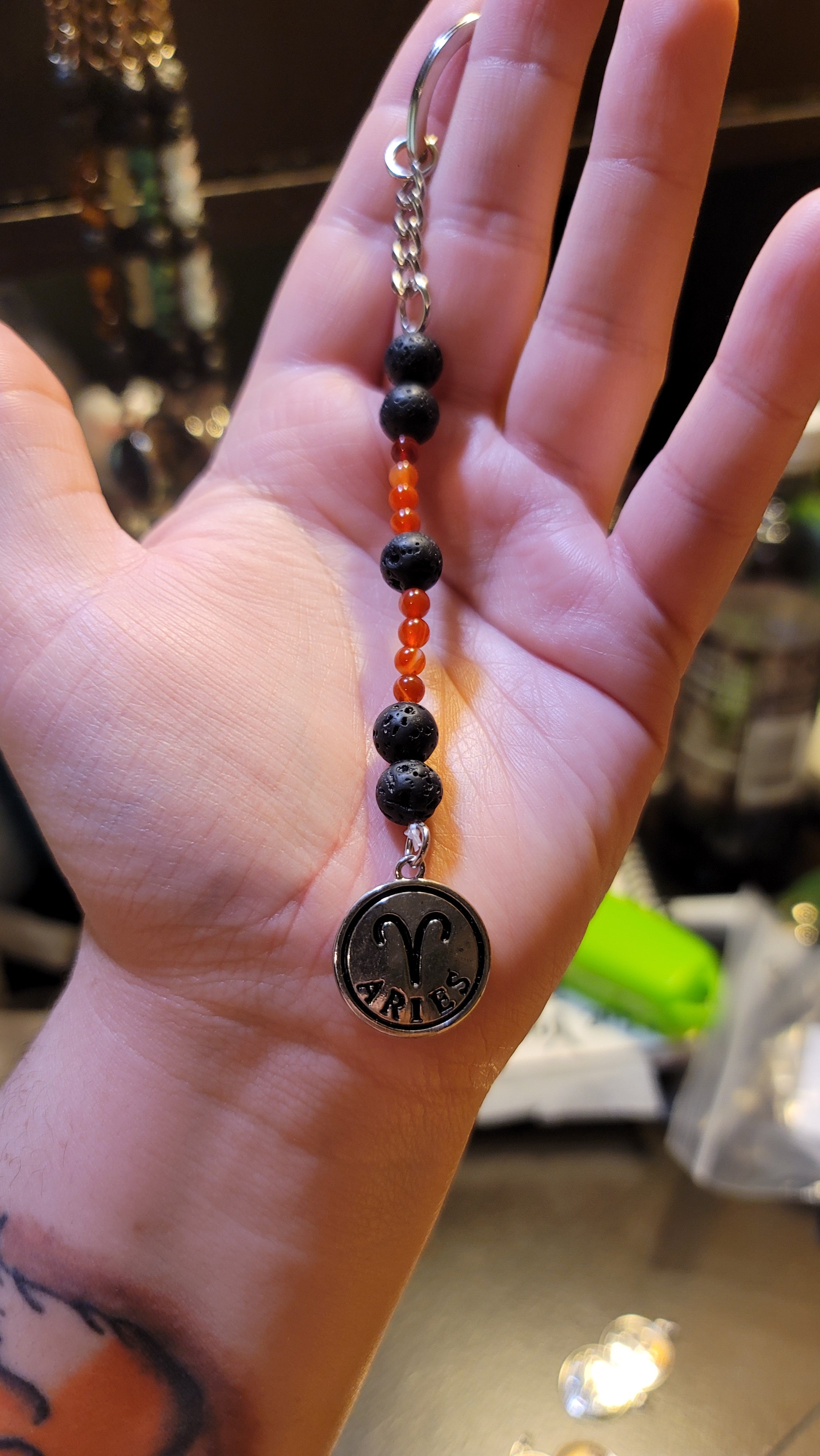 Zodiac Crystal Keychain - Lava Beads